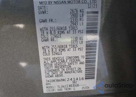 2024 Nissan Pathfinder Sv Fwd from USA, damaged, VIN 5N1DR3BA9RC241416